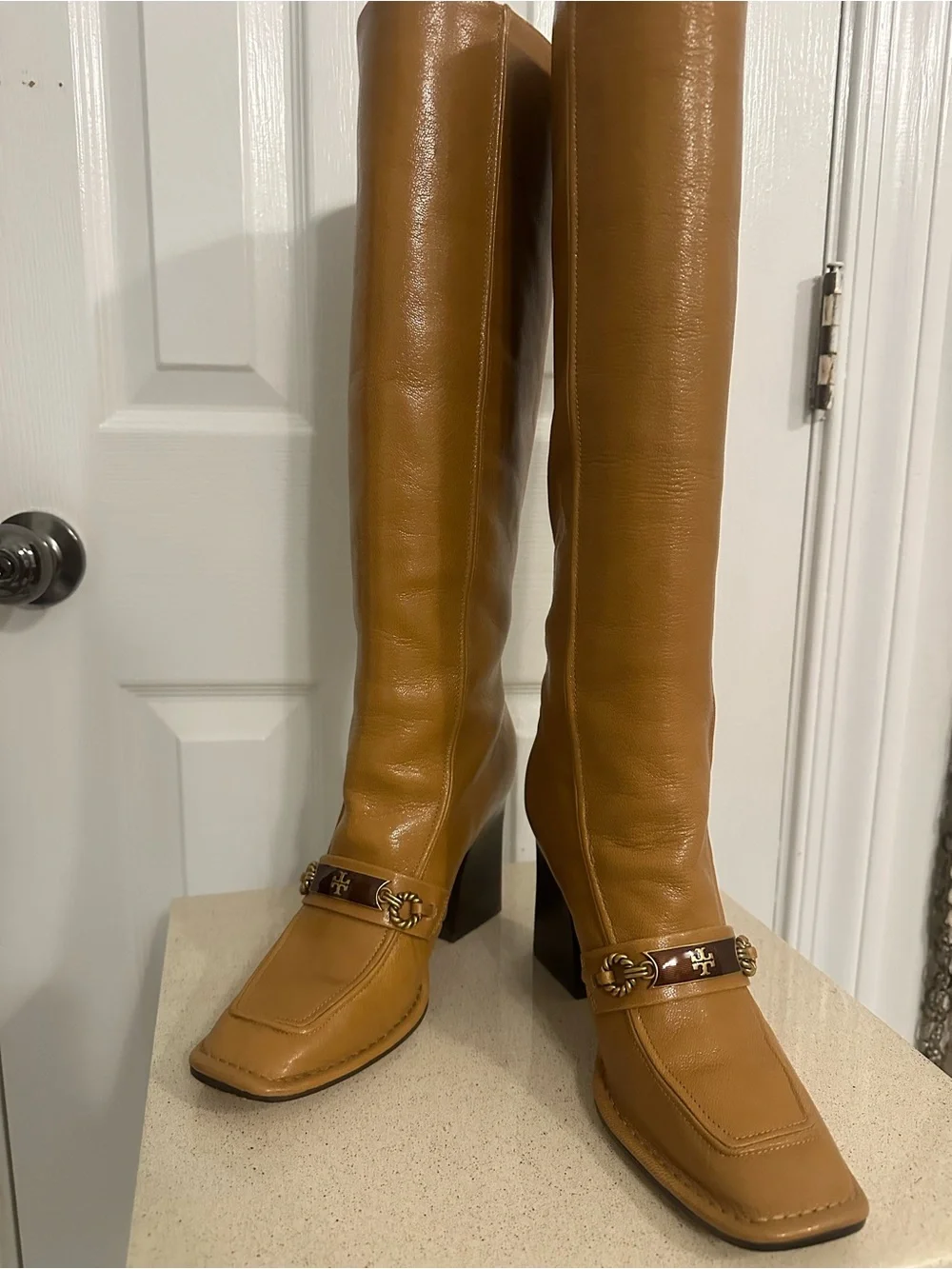 Tory Burch Leather Knee-High Block Heel Boots 8.5